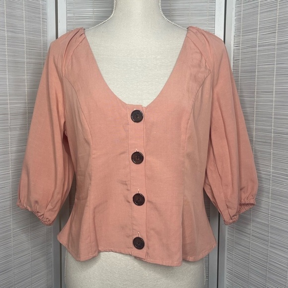 Lovers + Friends Edith Blouse Terracotta Pink Size M - Picture 1 of 8